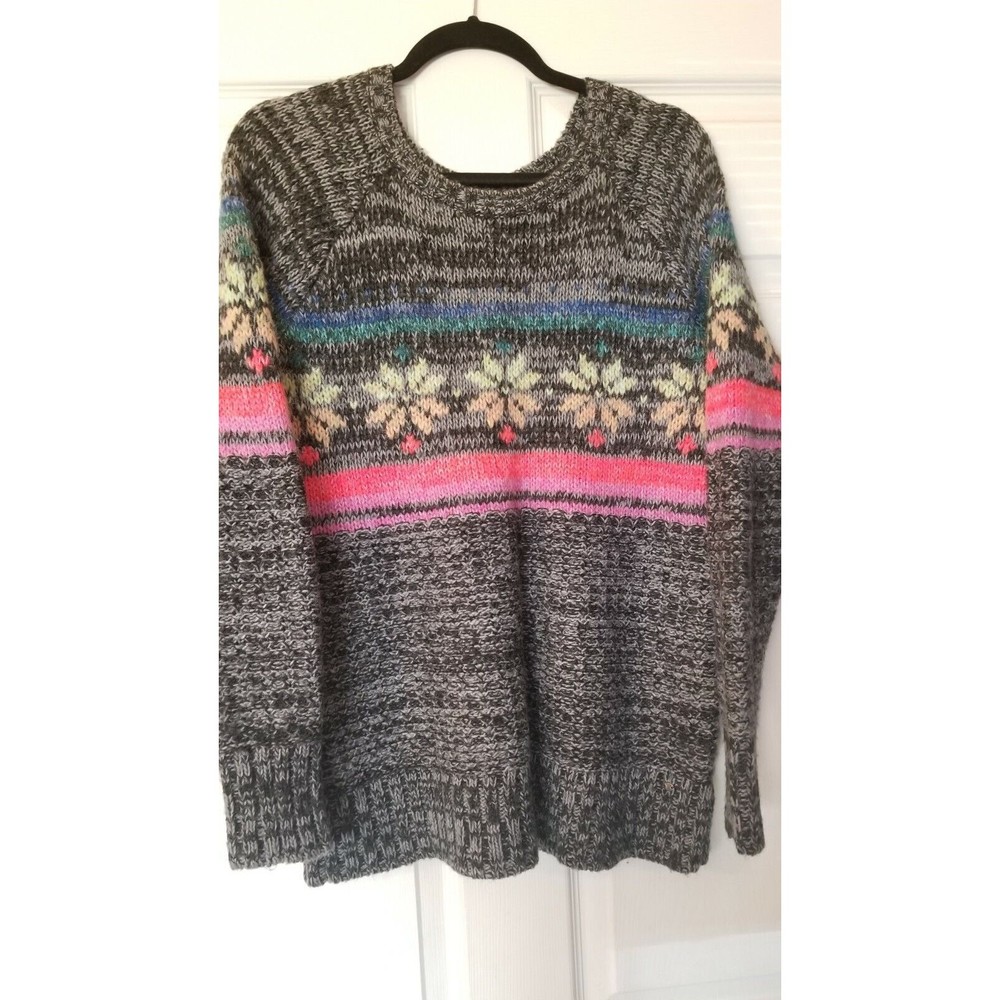 American Eagle Womens Jegging Sweater Gray Snowflake Fair Isle Knit Wool Blend M